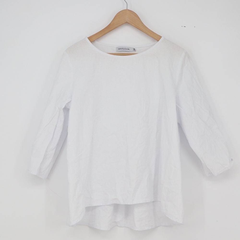 MISSLOOK Top Women XL White High-Low Empire Back Long Sleeve Excellent